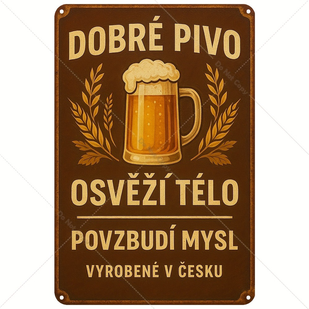 Home Bar Accessories - Vintage Czech Beer Metal Sign -