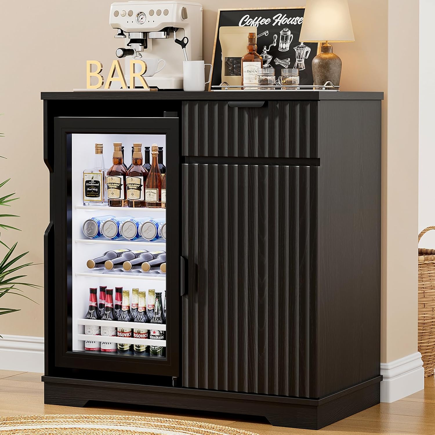 Fluted Coffee Bar Cabinet with – Home Bar And Fridge recenzja i cena