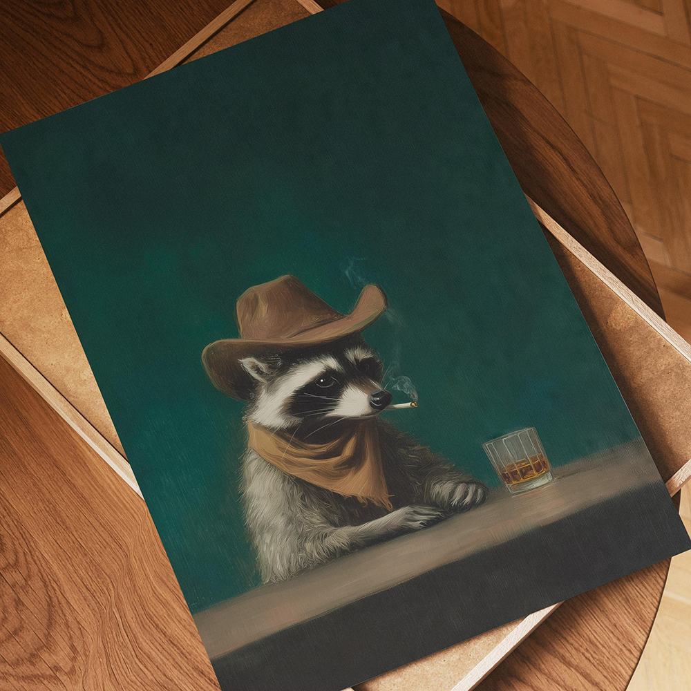 Smoking Raccoon Cowboy Wall Ar – Home Bar Lounge recenzja i cena
