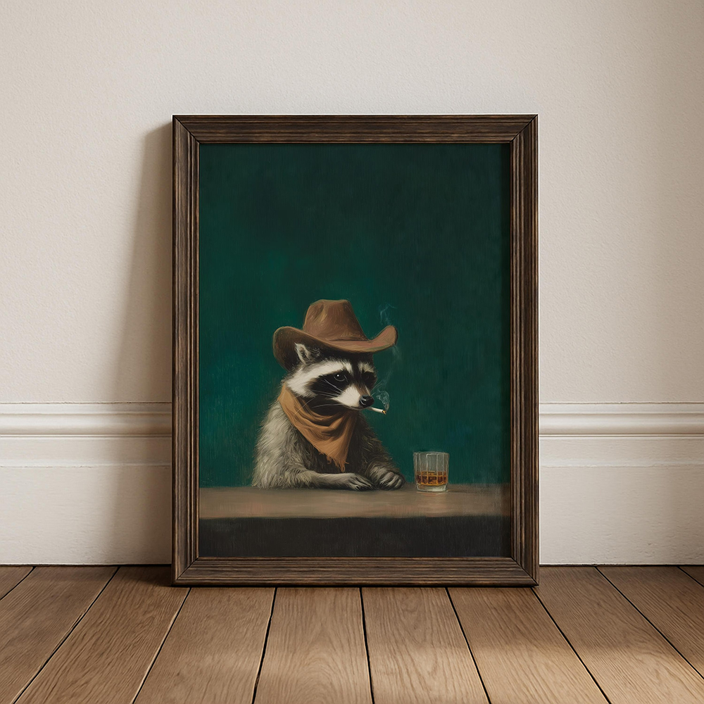 Smoking Raccoon Cowboy Wall Ar – Home Bar Lounge recenzja i cena